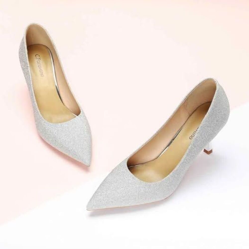 C.Paravano Sparkly Pointed Toe Heel Glitter Heel … - image 2